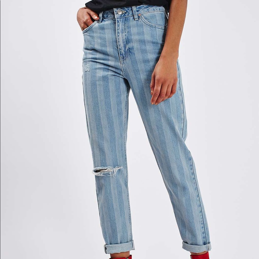 Topshop moto denim mom Jean stripe high waist 28